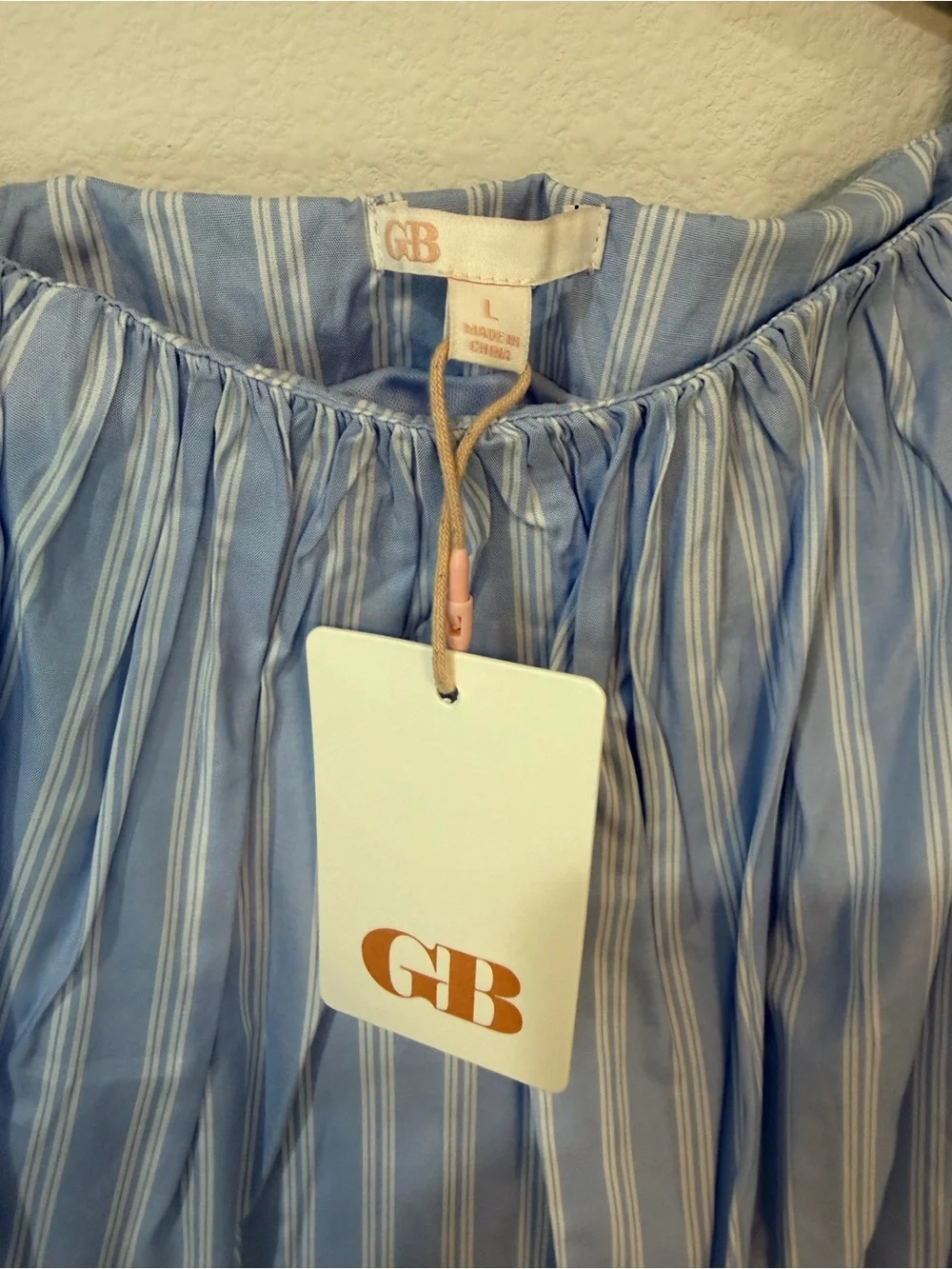 NWT GB Blue Stripe Bubble Mini Skirt Cotton Poplin Size L